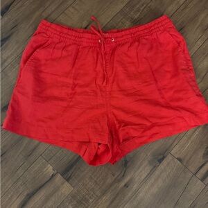 H&M red linen blend shorts with elastic band and drawstring